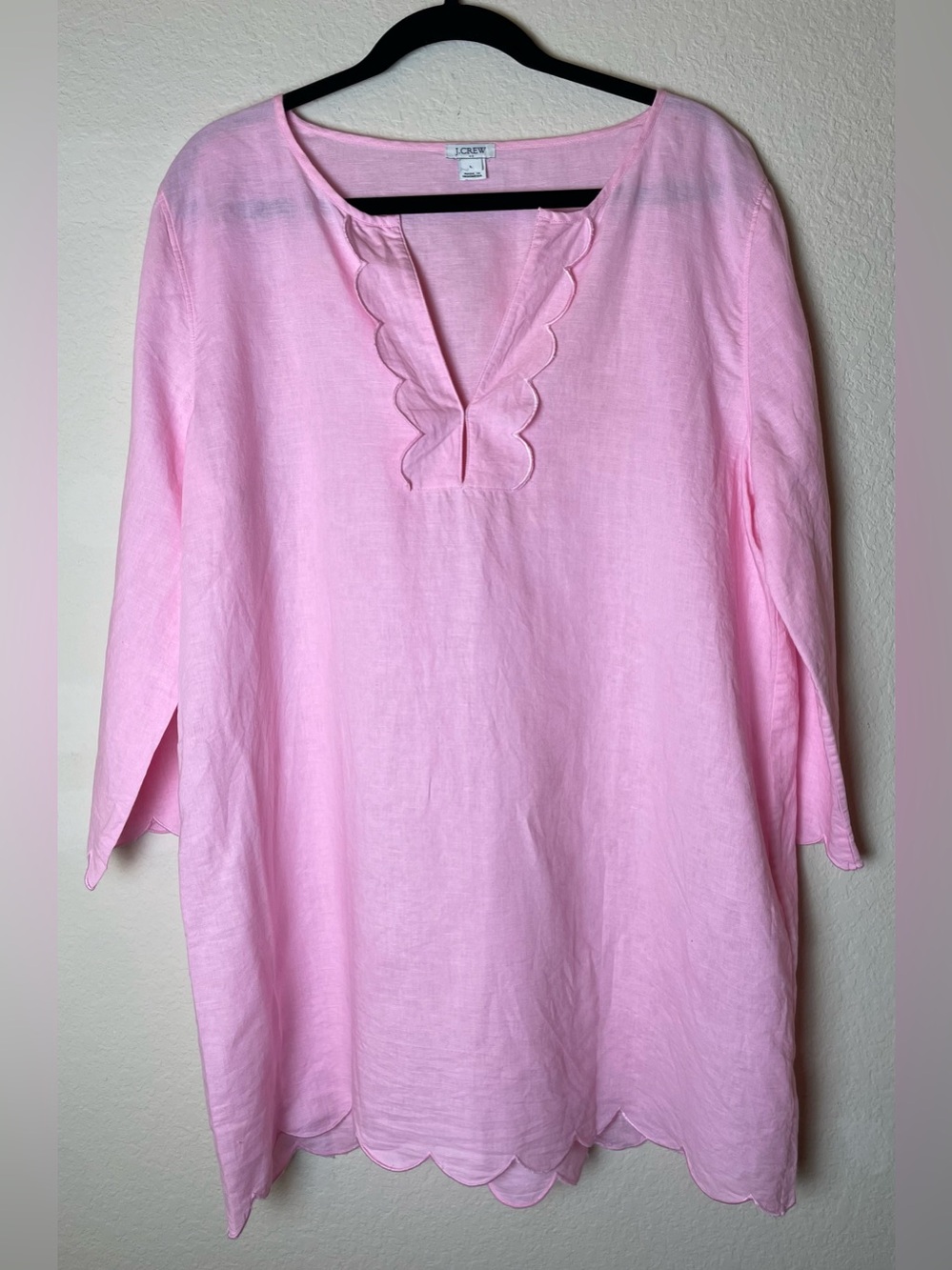 J. Crew Light Pink Scallop-Trim Linen RichTunic